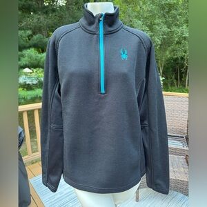 Mens Spyder Black Quarter-Zip Pullover with Blue Logo size large